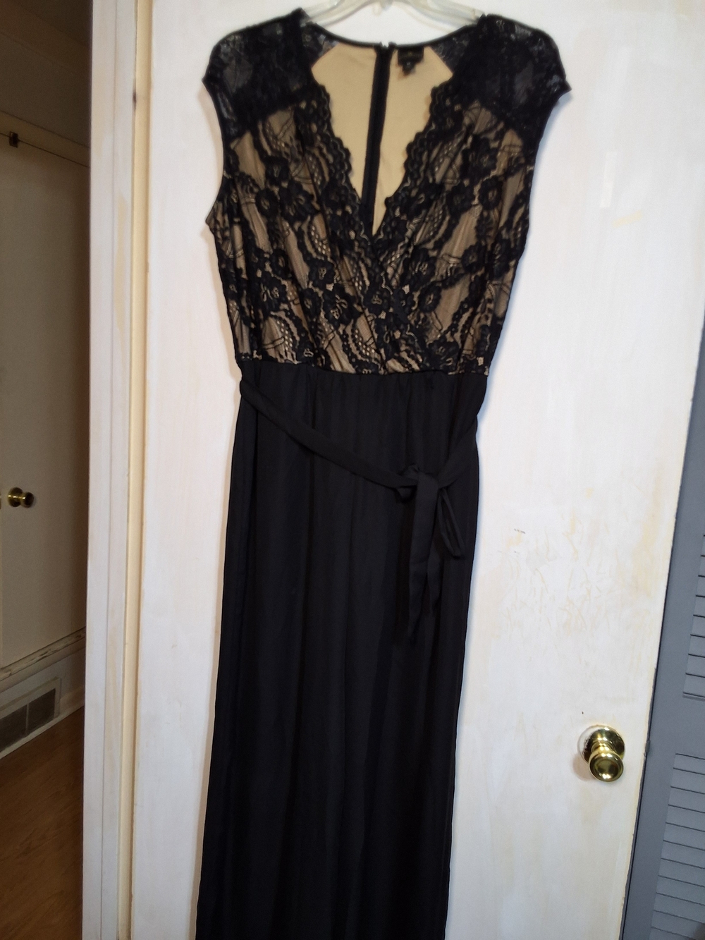 Worthington Black Lace Jumpsuit with Nude Illusion Bodice